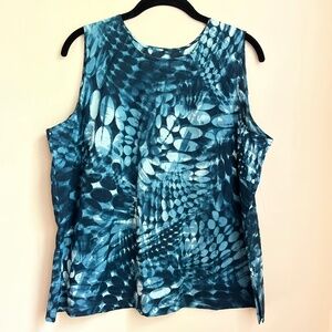 handmade 100% cotton indigo abstract print sleeveless top